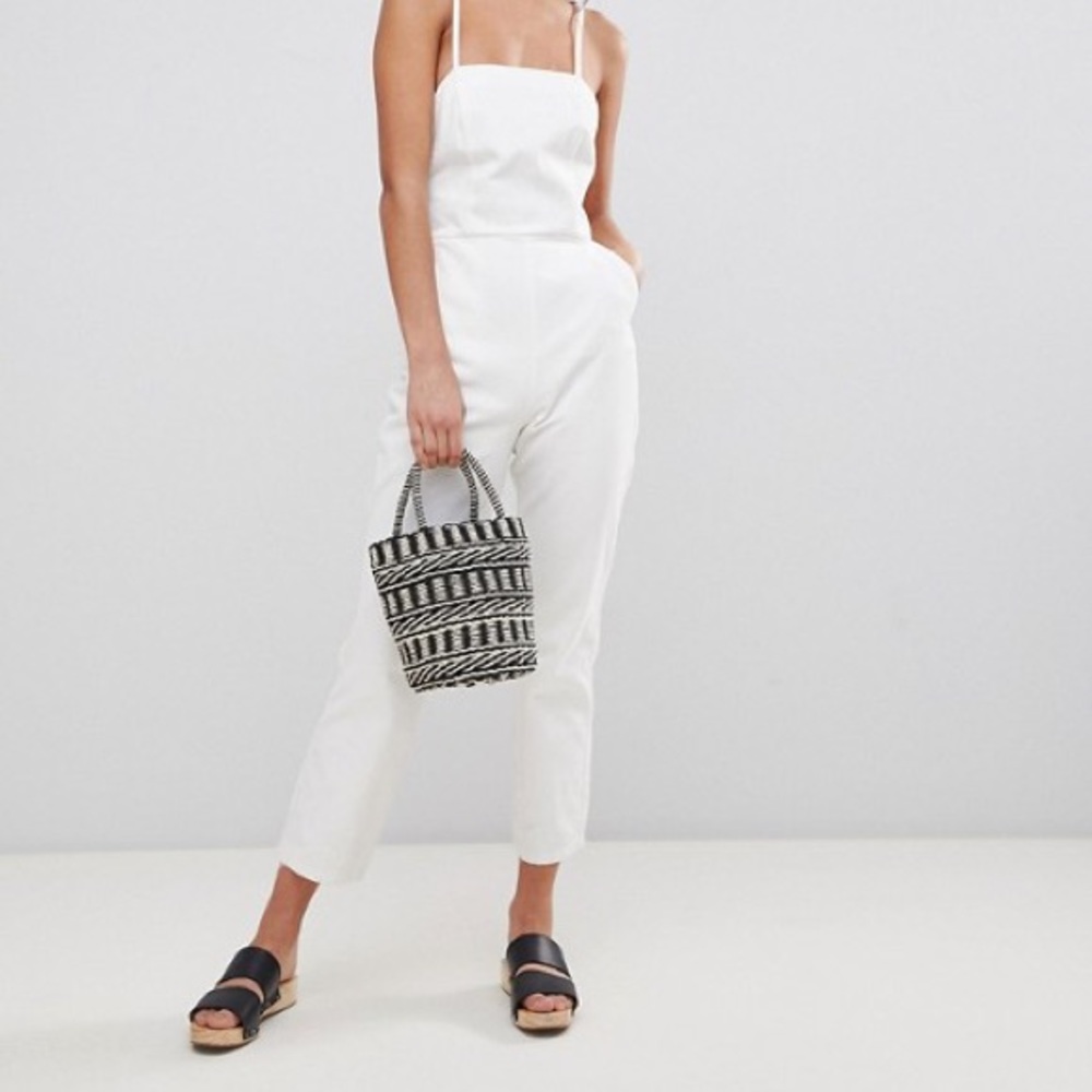 ASOS denim halter neck white jumpsuit